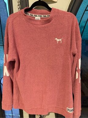 Victoria's Secret PINK Dusty Rose Fuzzy Crewneck Sweater with White Logo